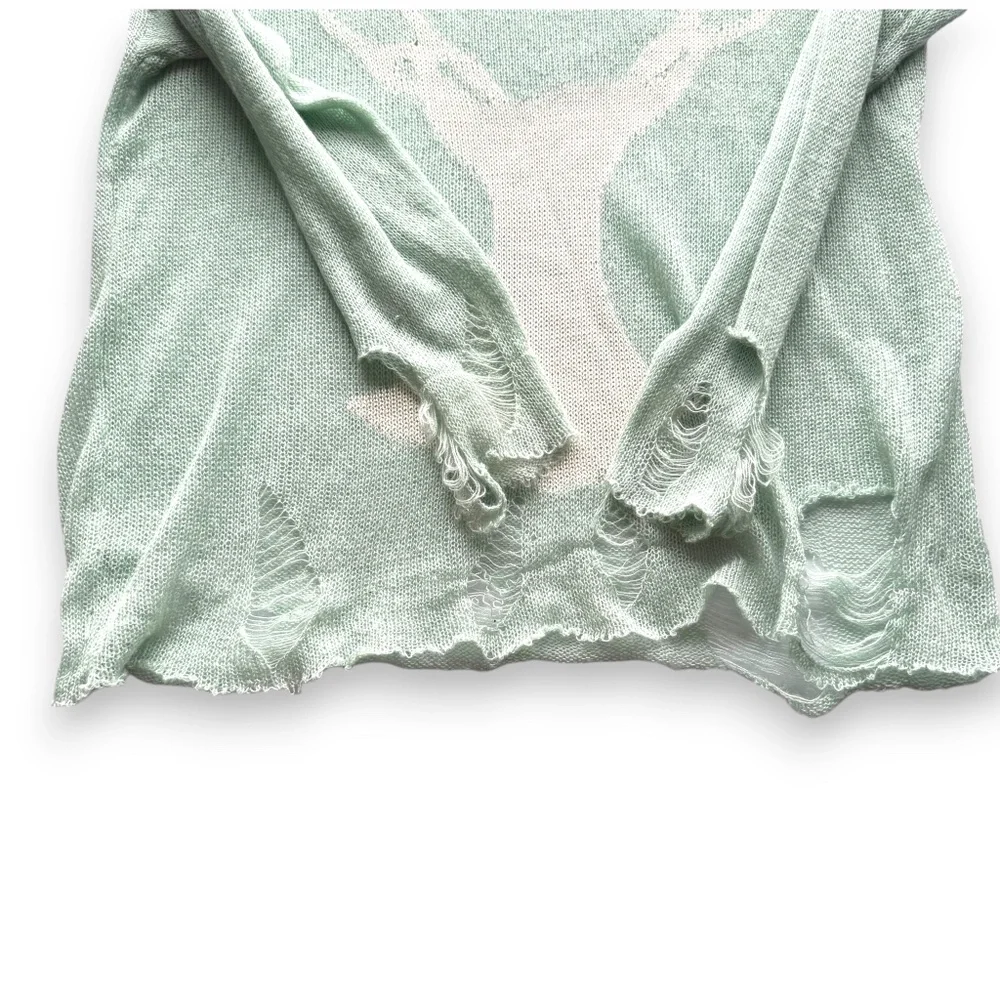 ROMWE mint distressed deer sweater sheer knit long sleeve